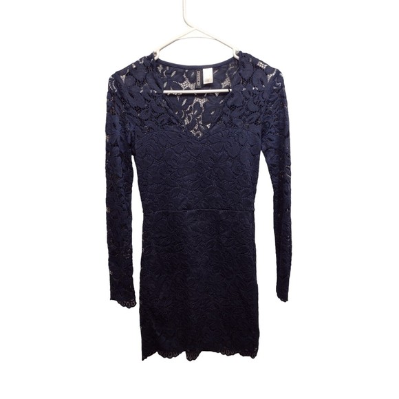 H&M Divided Dress Blue Lace Detailed Bodycon Lined size 4 - Picture 1 of 12